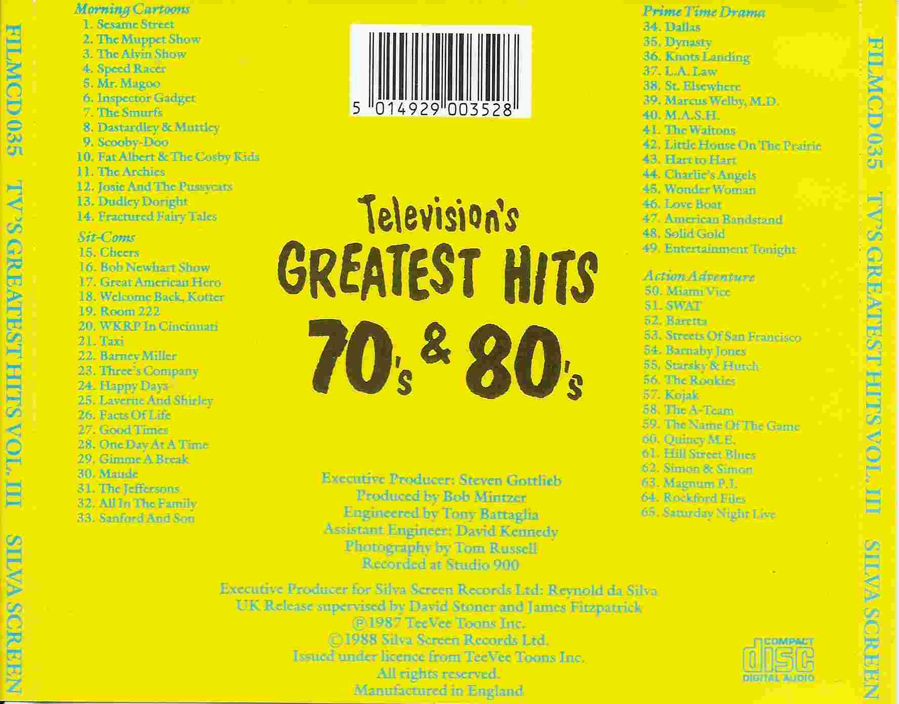 Picture of FILMCD 035 Television's greatest hits - Volume 3 by artist Various from ITV, Channel 4 and Channel 5 library